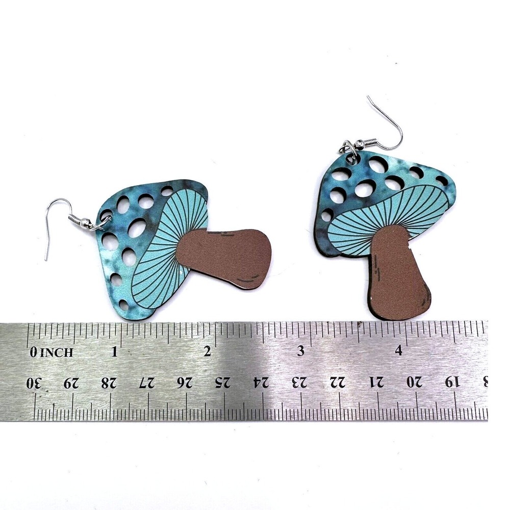 Blue Mushroom Earrings Dangle‎ Drop Whimsical Fungi Jewelry Women - Picture 3 of 7